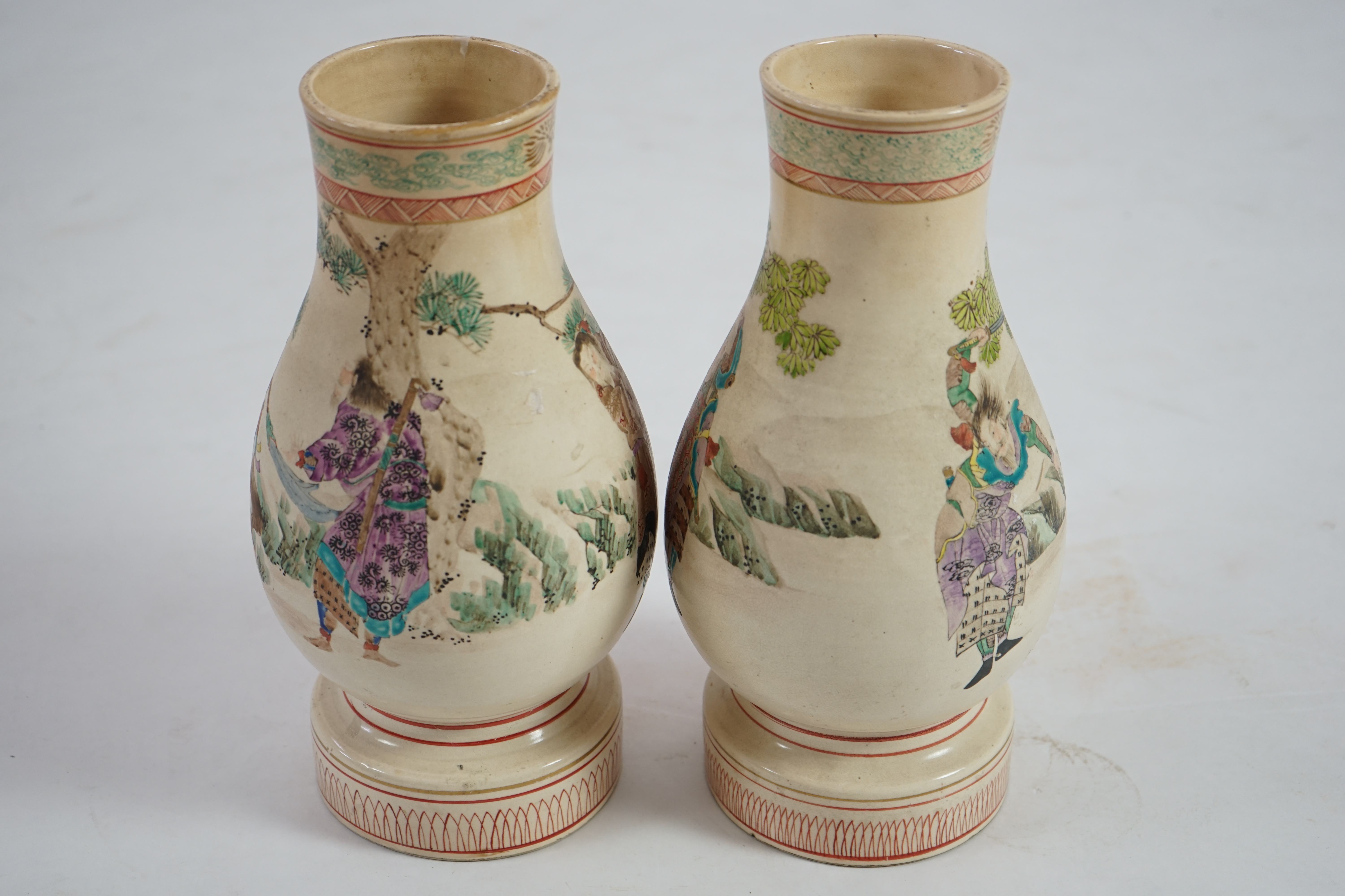 A pair of Japanese Satsuma earthenware vases